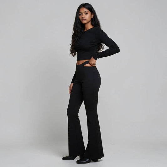 Adika Black Cutout Waist Flare Pants