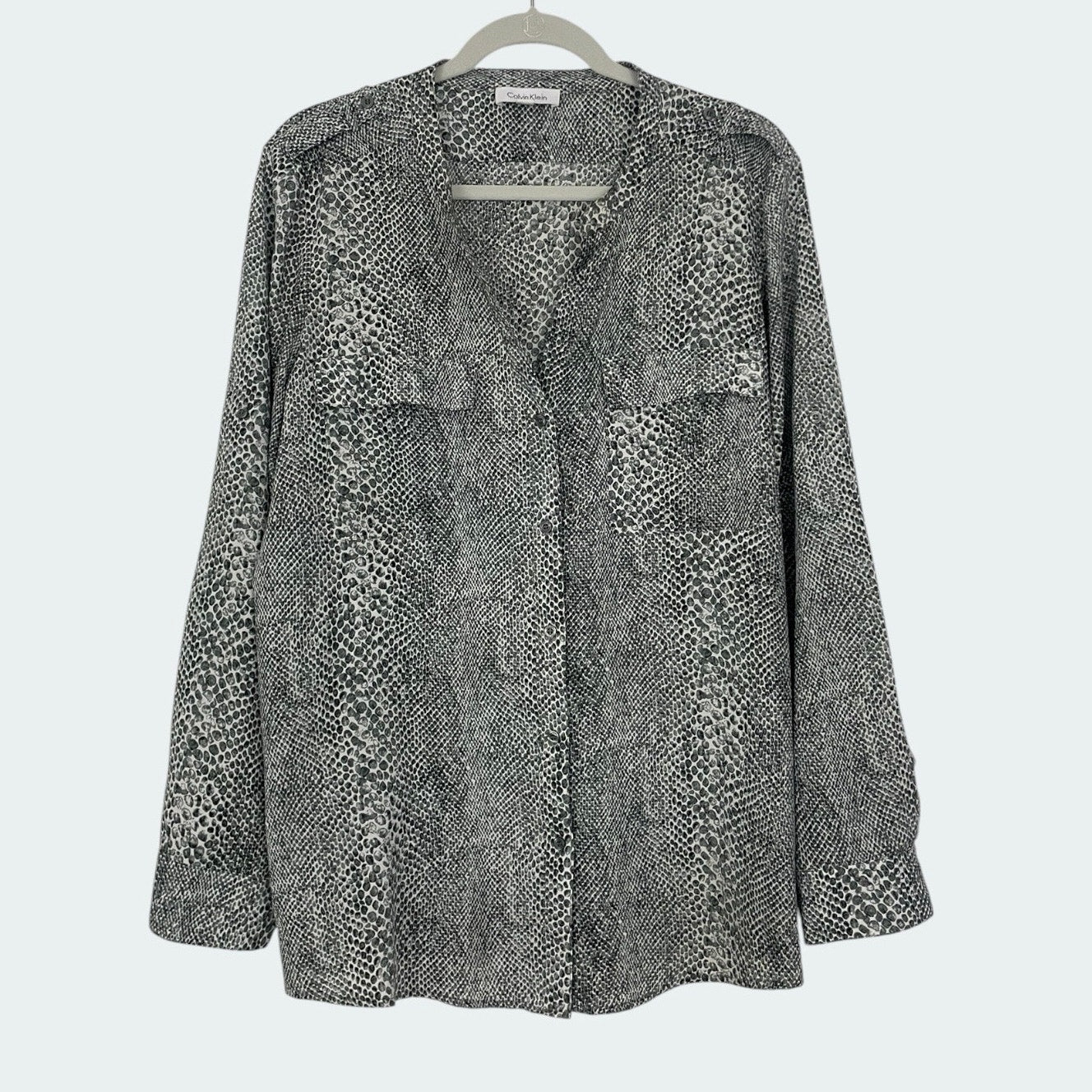 Calvin Klein Grey Snakeskin Button Down Blouse