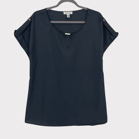Calvin Klein Sheer Grey Short Cuffed Sleeve Cutout Blouse