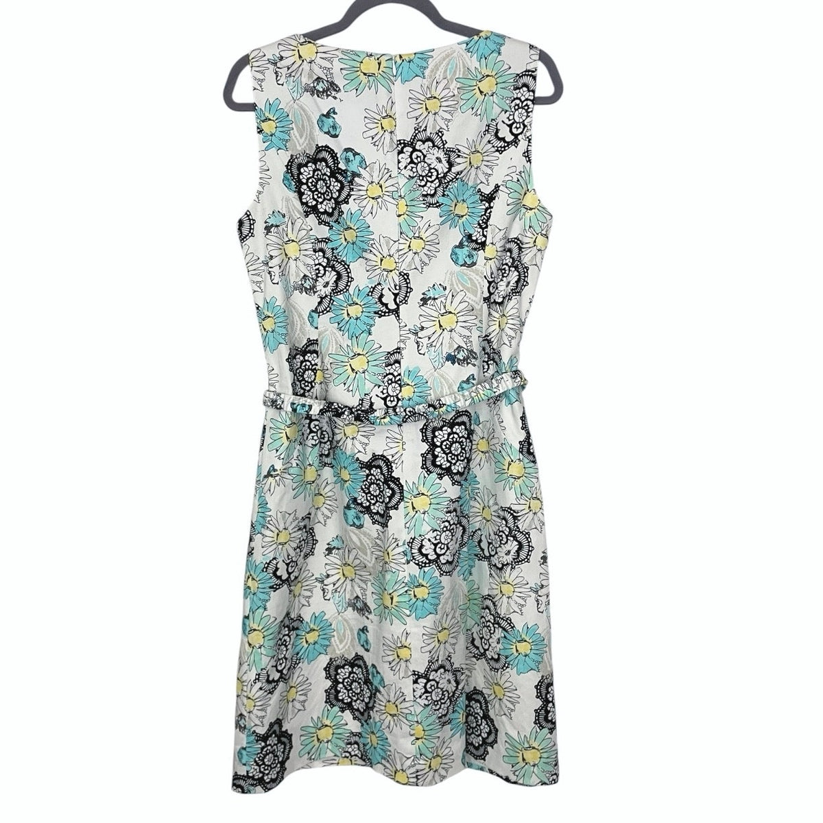 Doncaster Blue & Yellow Floral Print Dress with Matching Belt