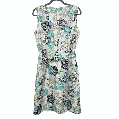 Doncaster Blue & Yellow Floral Print Dress with Matching Belt