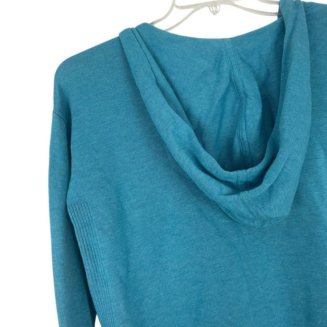 NWT cAbi Blue Hop To Hoodie V-Neck Hooded Ribbed Sweater