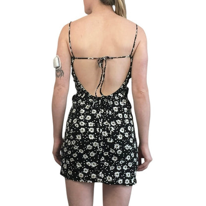 Skylar + Madison Black & White Floral Open Tie Back Mini Dress