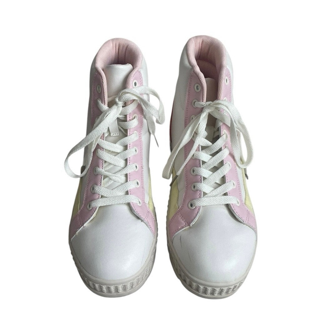 Berness Faux Leather White Pastel Color Block Platform High Top Sneakers