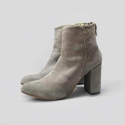 Freebird Grey Harlo Suede Heeled Ankle Boots