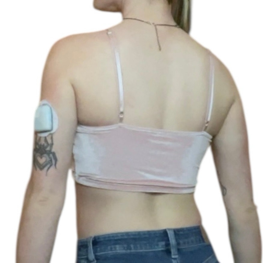 Divided by H&M Pink Crushed Velvet Cropped Plunge V-Neck Tank Top