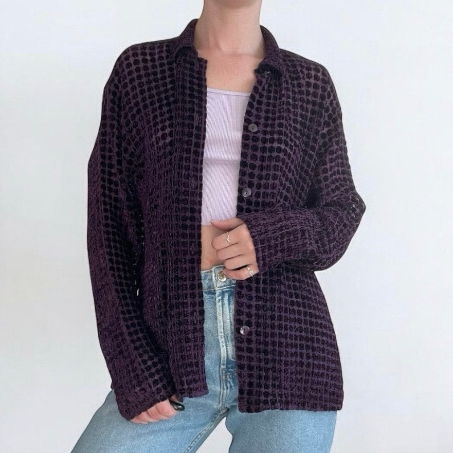 Coldwater Creek Vintage Purple Sheer Polka Dot Button Down Cardigan