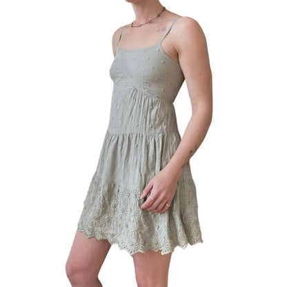 Jessica Simpson Light Green Boho Embroidered Tiered Mini Dress