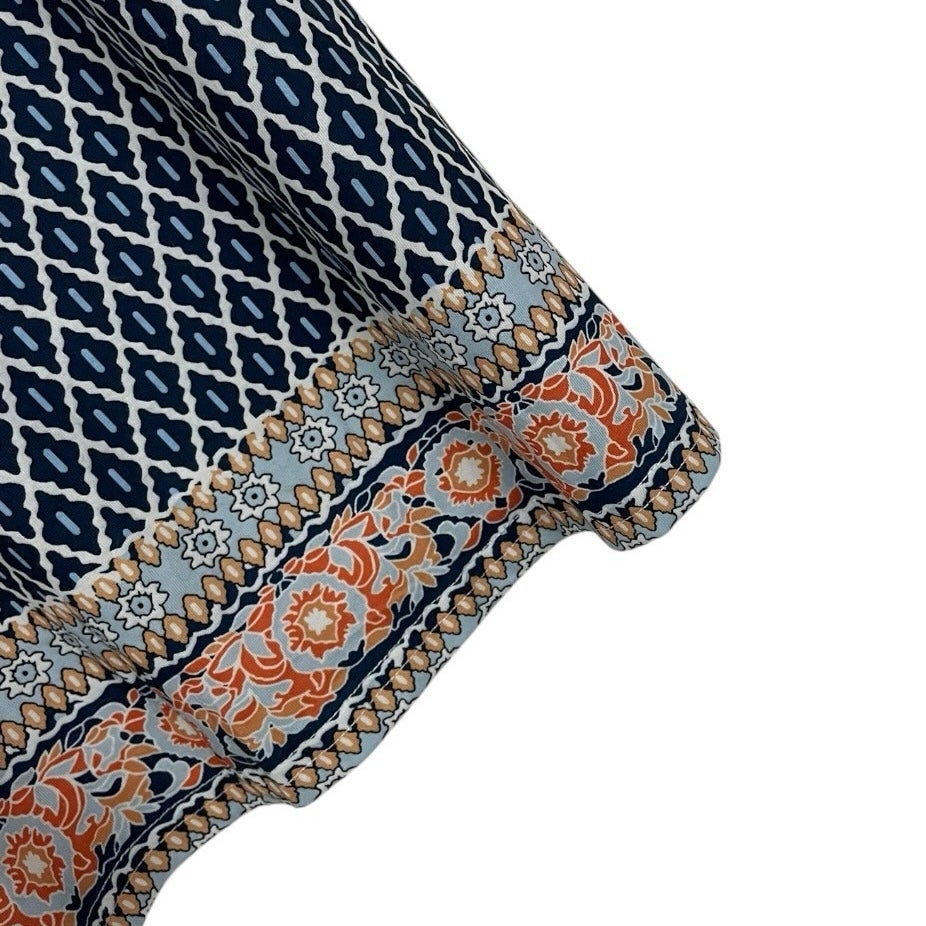 Blue & Orange Geometric Boho Print Mini Dress with Pockets