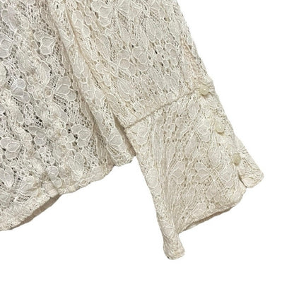 Hinge Sheer Lace Cream Boho Long Bell Sleeve V-Neck Blouse