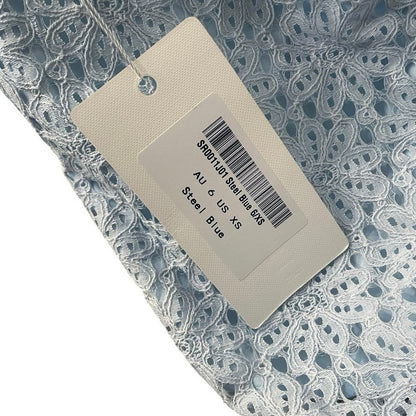 NWT Saints + Secrets Steel Blue Sheer Lace Open Back Side Slit Midi Dress