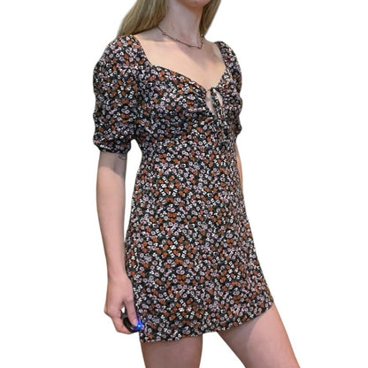 Wild Fable Floral Half Puff Sleeve Tie Front Mini Dress