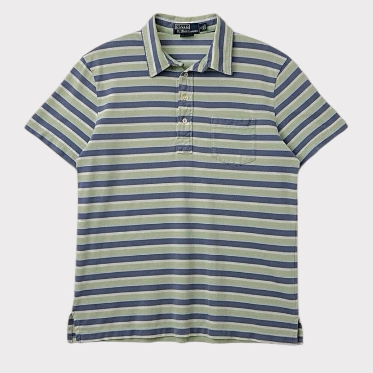 Polo by Ralph Lauren Custom Fit Mens Green & Blue Striped Short Sleeve Polo