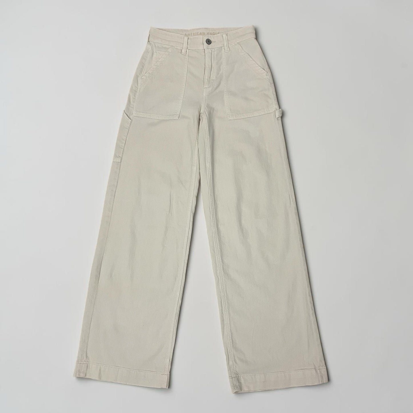 American Eagle Cream Stretch Super High Rise Baggy Wide Leg Pants