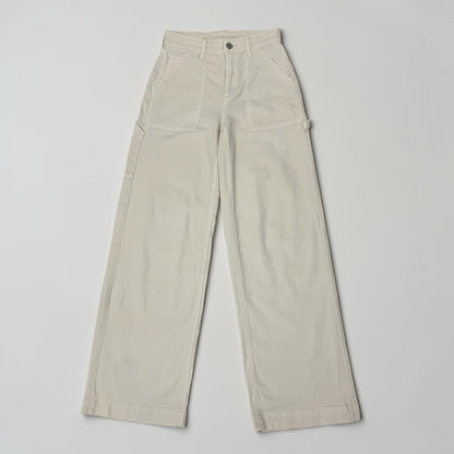 American Eagle Cream Stretch Super High Rise Baggy Wide Leg Pants