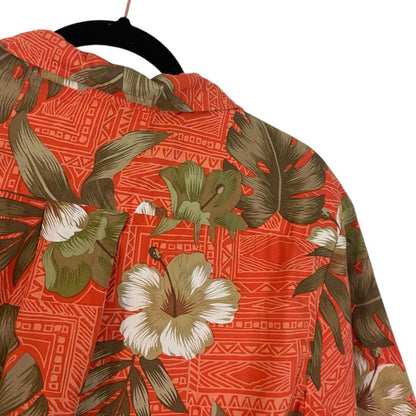 Palmwave Mens Orange Hawaiian Tropical Floral Button Down Shirt
