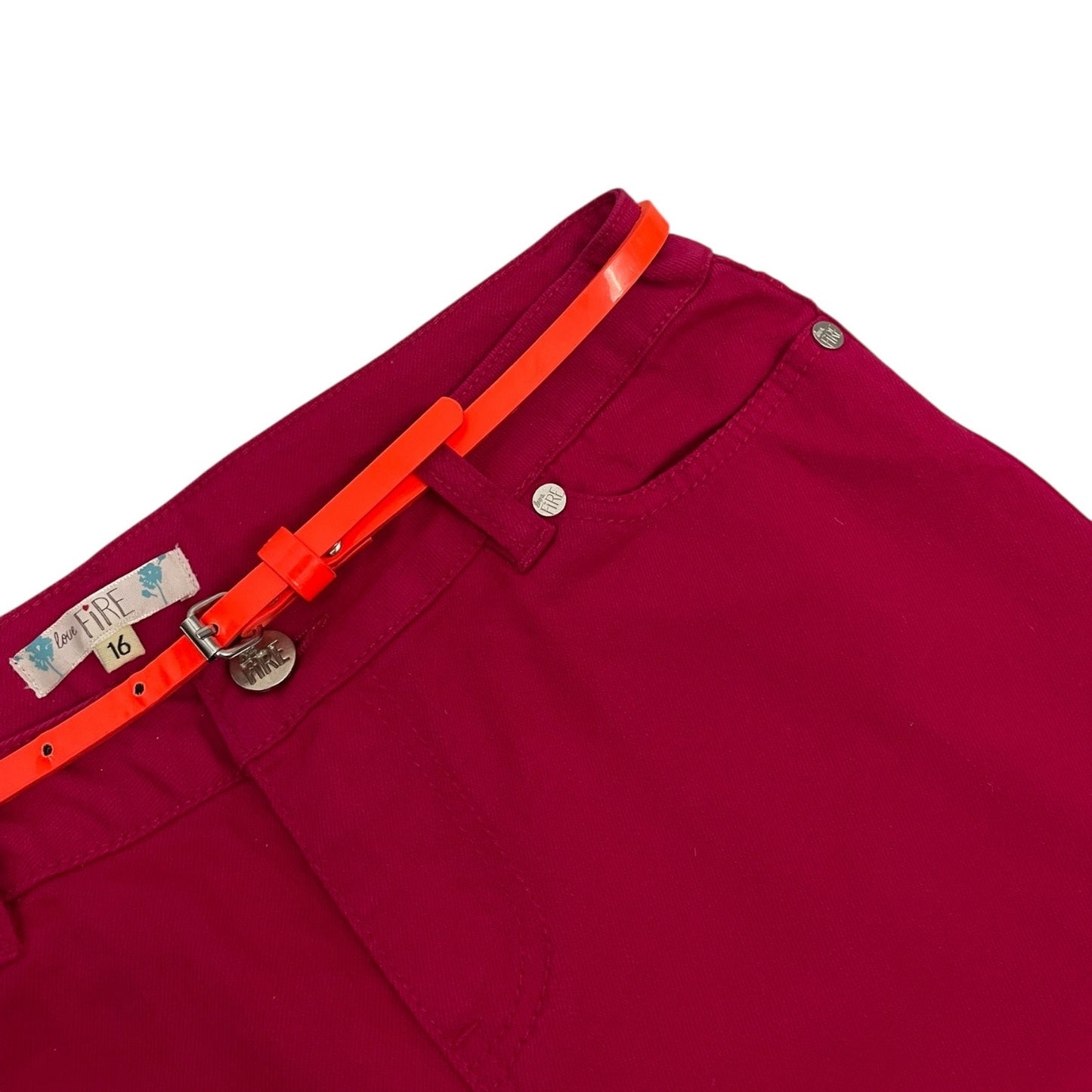 NWT Love, Fire Girls Candy Pink Denim Cuffed Midi Shorts with Belt