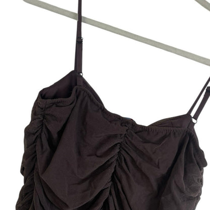 Moa Moa Sheer Brown Ruched Clasp Button Down Padded Tank Top