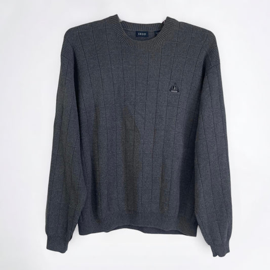 Izod Mens Grey Cotton Knit Crewneck Sweater