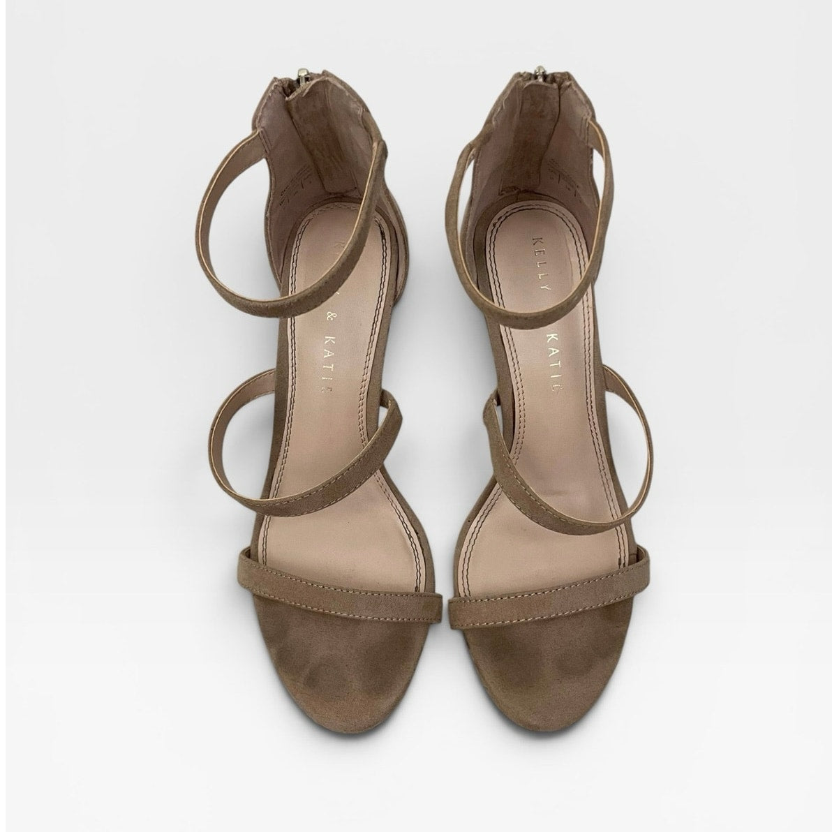 Kelly & Katie Courtnee Taupe Faux Suede Strappy Stiletto Heels