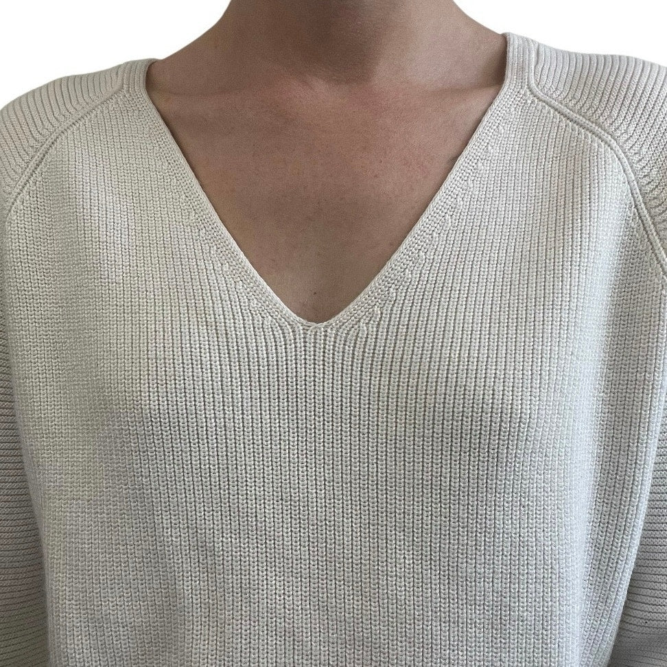 Athleta White Knit V-Neck Sweater