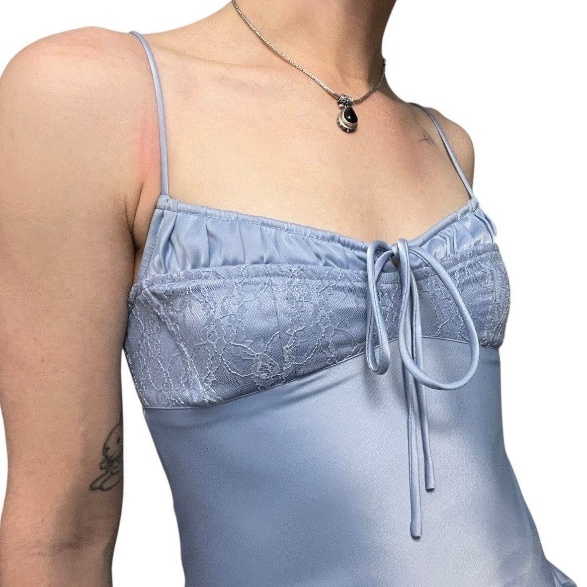Urban Outfitters Silky Blue Lace Trim Mini Slip Dress