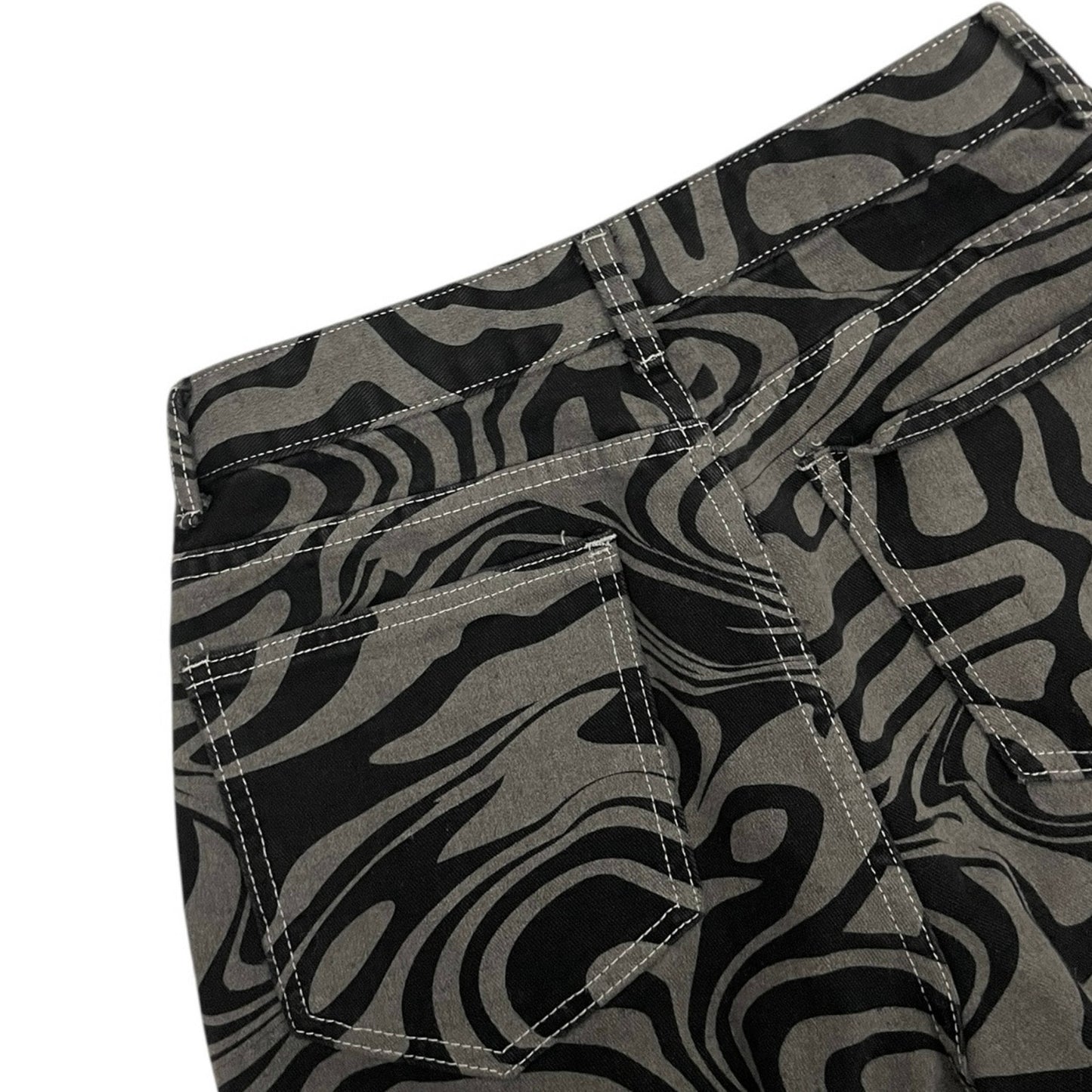 SHEIN High Rise Grey & Black Abstract Swirl Denim Statement Pants