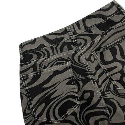 SHEIN High Rise Grey & Black Abstract Swirl Denim Statement Pants