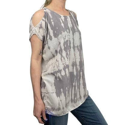 River + Sky Grey & White Tie-Dye Cold Shoulder Blouse