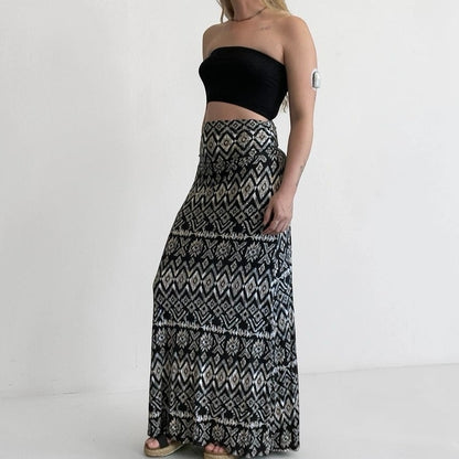 Ultra Flirt Boho Geometric Print Maxi Skirt - Strapless Dress