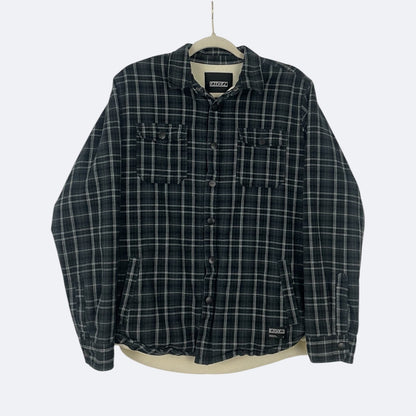 Ezekiel Mens Grey Plaid Flannel Fleece Lined Button Down Jacket