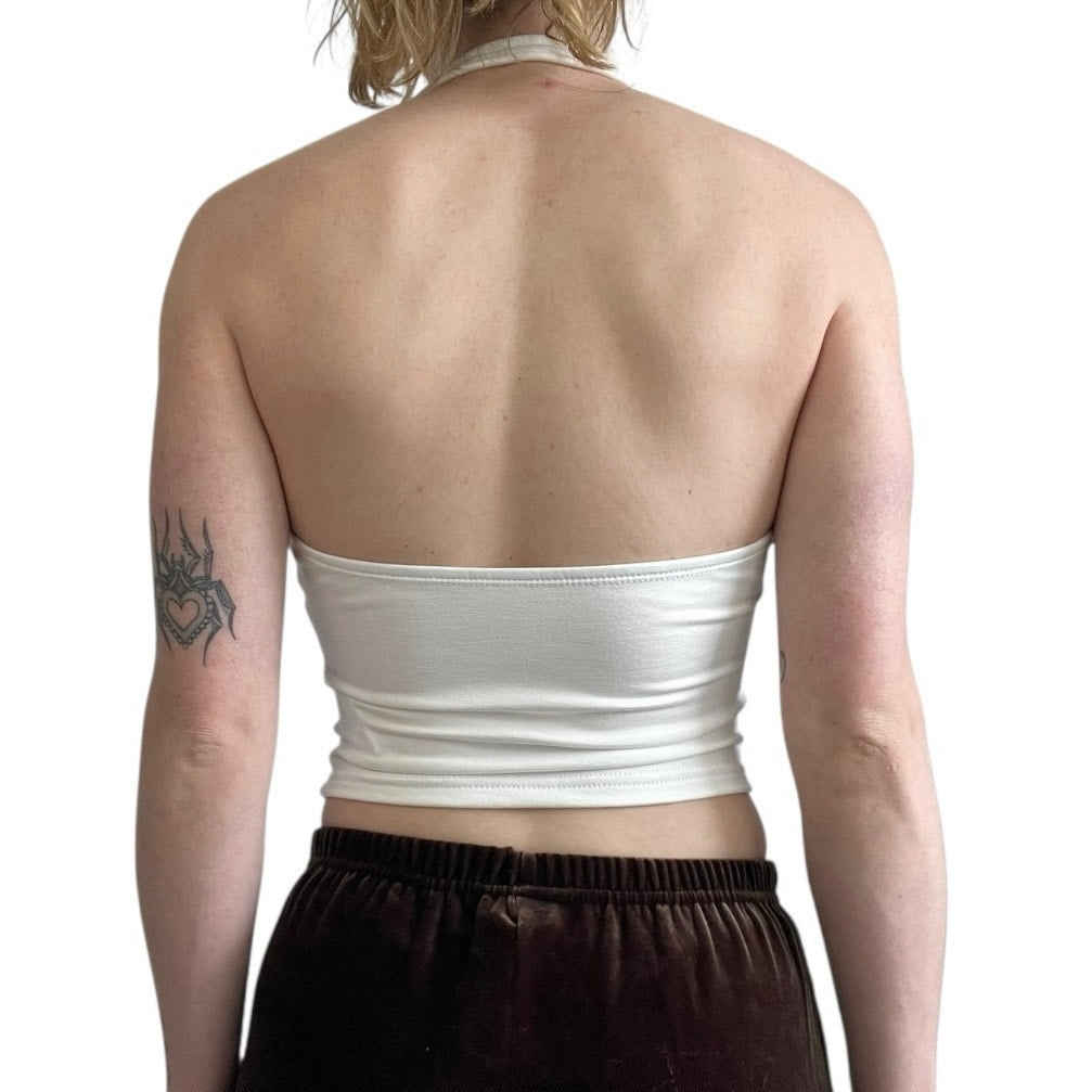 SHEIN White One Shoulder Gold Chain Strap Halter Neck Cropped Top