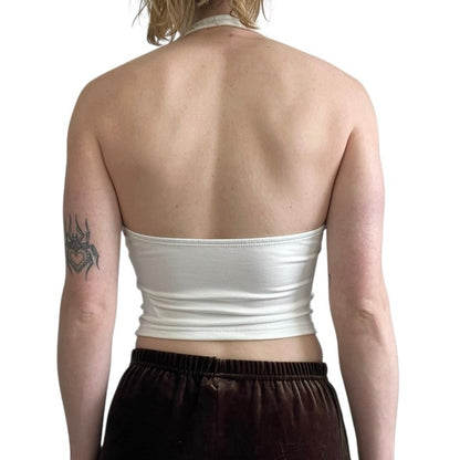 SHEIN White One Shoulder Gold Chain Strap Halter Neck Cropped Top