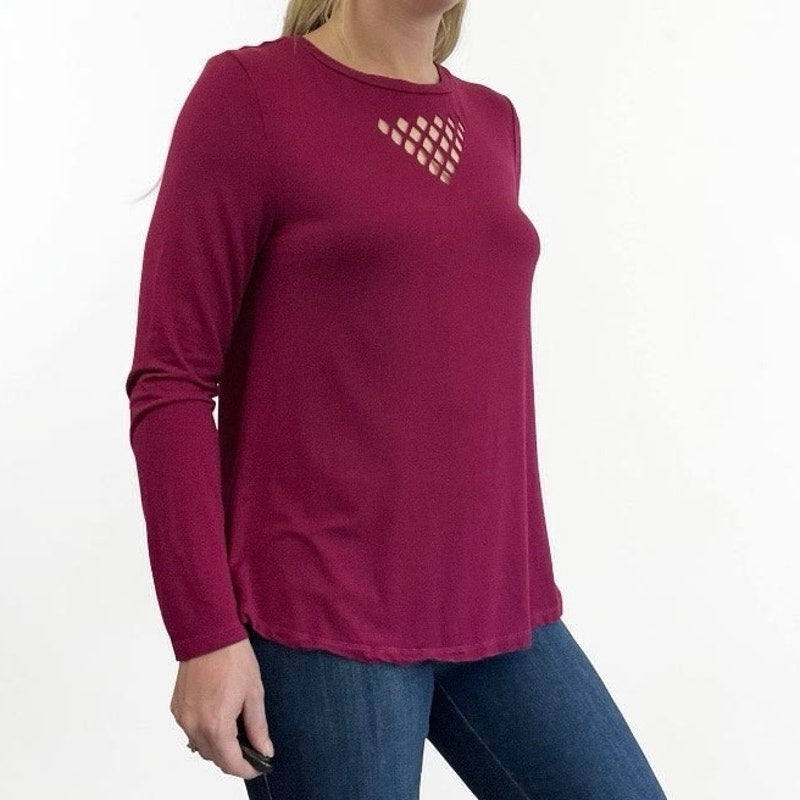 Top Ligne Magenta Cutout Neck Long Sleeve Top