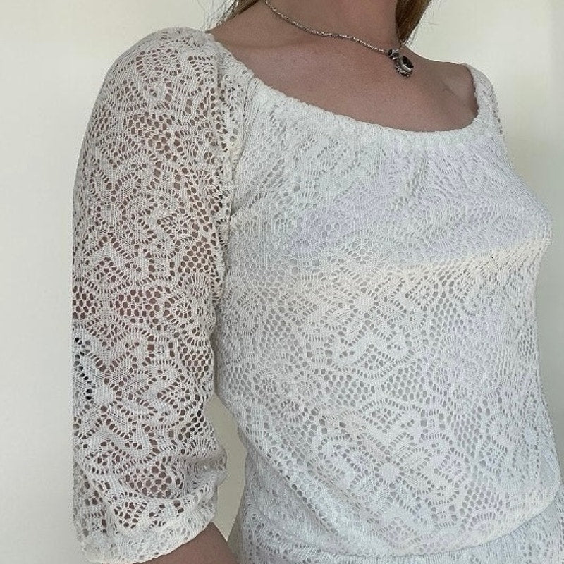 Delia's Sheer White Lace 3/4 Sleeve A-Line Mini Dress