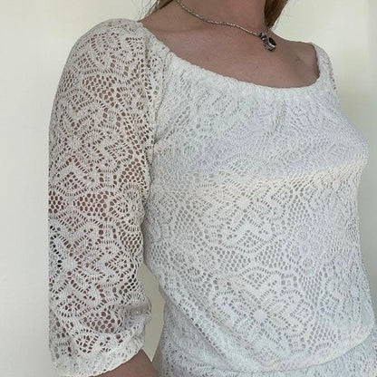 Delia's Sheer White Lace 3/4 Sleeve A-Line Mini Dress