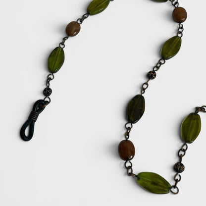 Vintage Green & Bronze Beaded Glasses Chain