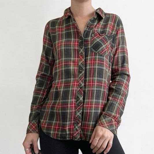 NWT Thread and Supply Red and Green Plaid Button Down Top