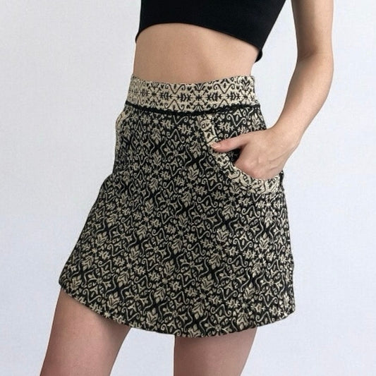 Free People Boho Black and White Mini Skirt