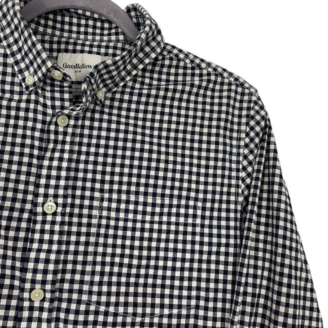 Goodfellow & Co Mens Navy & White Gingham Slim Fit Button Down Shirt