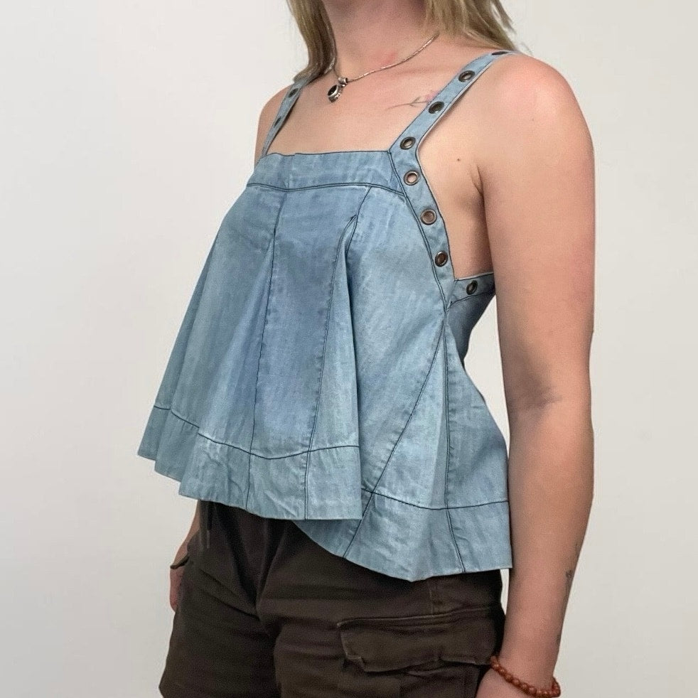Free People Denim Grommet Babydoll Tank Top