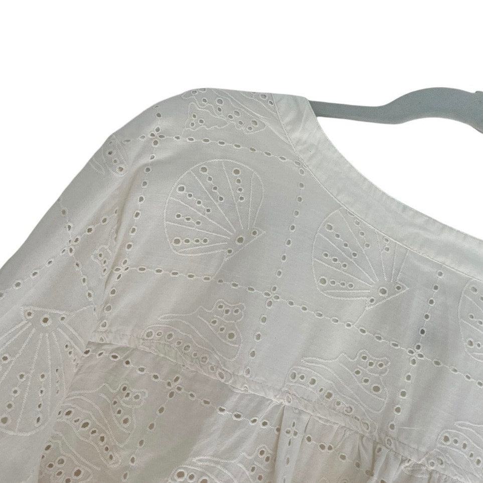 Universal Thread Cream Shell Eyelet Embroidered Puff Sleeve Blouse