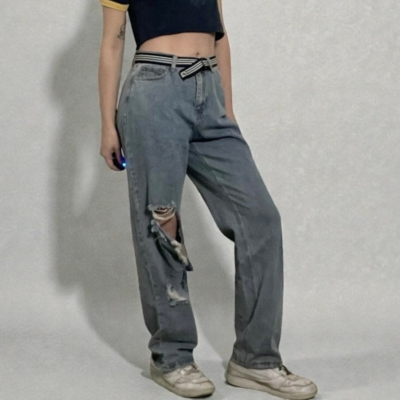 Nasty Gal Distressed High Rise Relaxed Fit Jeans