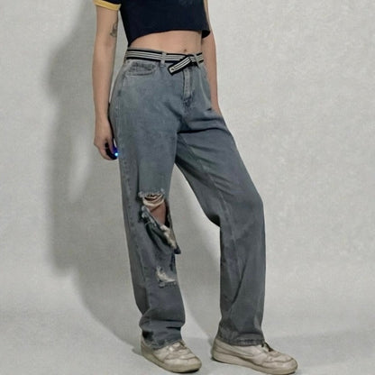Nasty Gal Distressed High Rise Relaxed Fit Jeans
