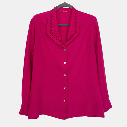 Vintage Pink Geometric Cutout Button Down Long Sleeve Blouse