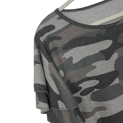 Grey Camouflage Print Tiered Flutter Sleeve T-Shirt Mini Dress