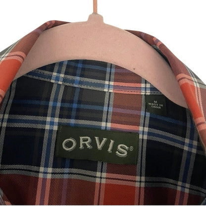 Orvis Mens Blue & Orange Plaid Long Sleeve Button Down Shirt