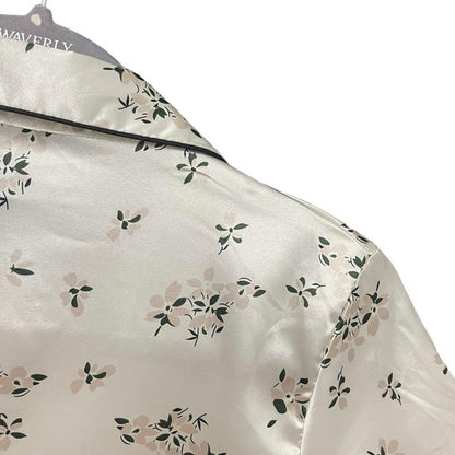 Silky Cream Floral Button Down Pajama Top & Mini Shorts Matching Set