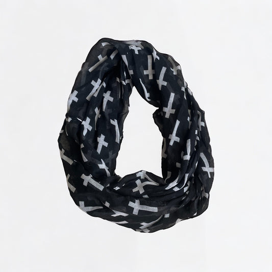 Chatties Black and White Cross Print Soft Infinity Scarf