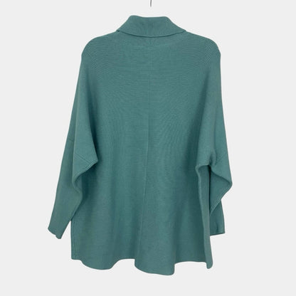 Blue Turtleneck Ribbed Knit Sweater